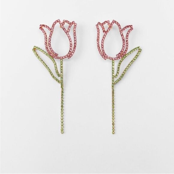 New! Zara Rhinestone Tulip Earrings - Picture 3 of 5